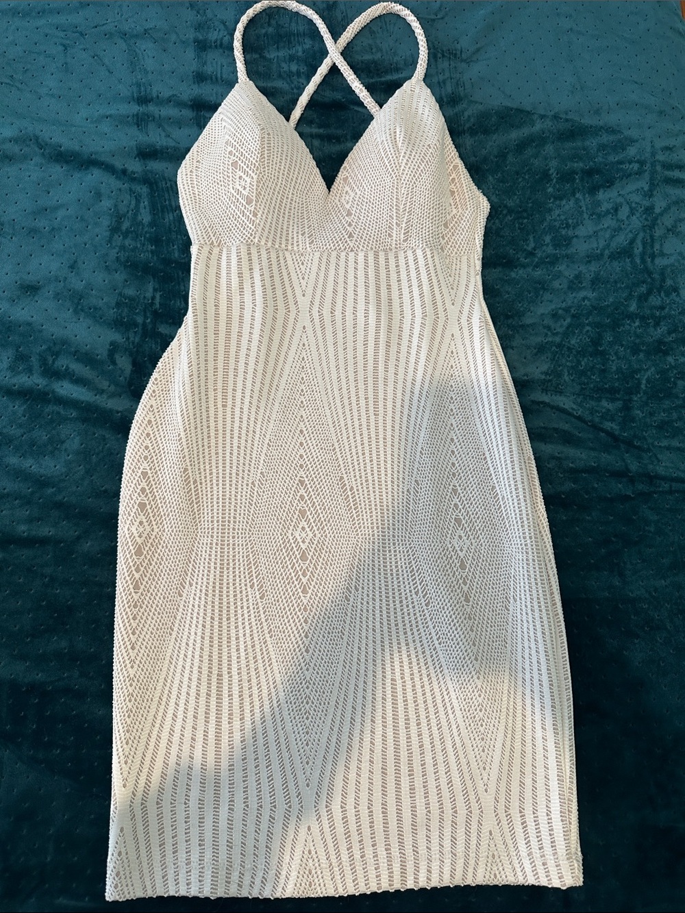 Women's Cream Crochet Bodycon Dress - Sleeveless V-Neck